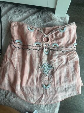 Free People Pink Strapless Embroidered Tube Top